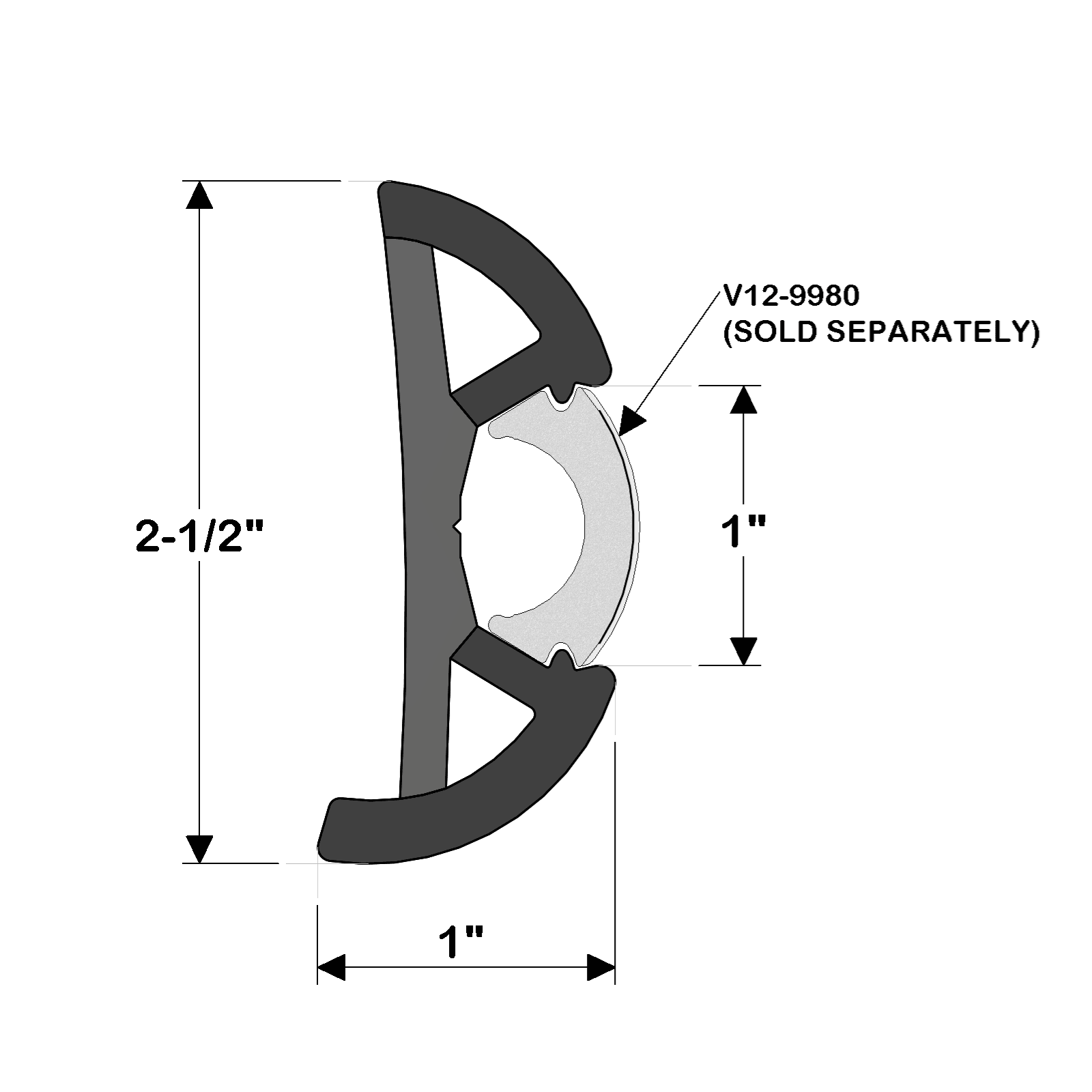 TACO Marine 2-1/2" X 1" Large Suproflex Rub Rail 100' Grey - V11-9970GRD100D