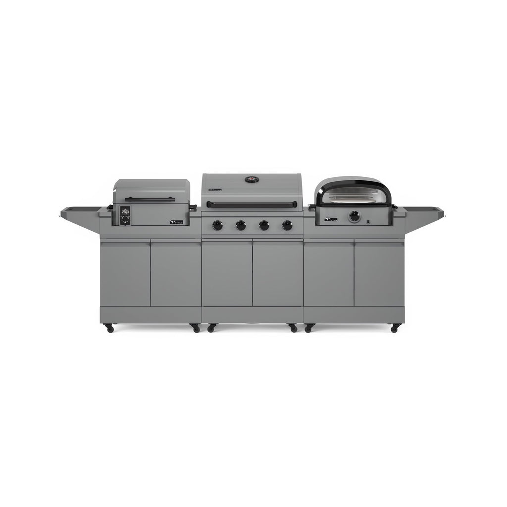 TYTUS Modular Grilling Collection 4-Burner Gas Grill, Pellet Smoker with Cart and Pizza Oven with Cart - TDT-BUN-008