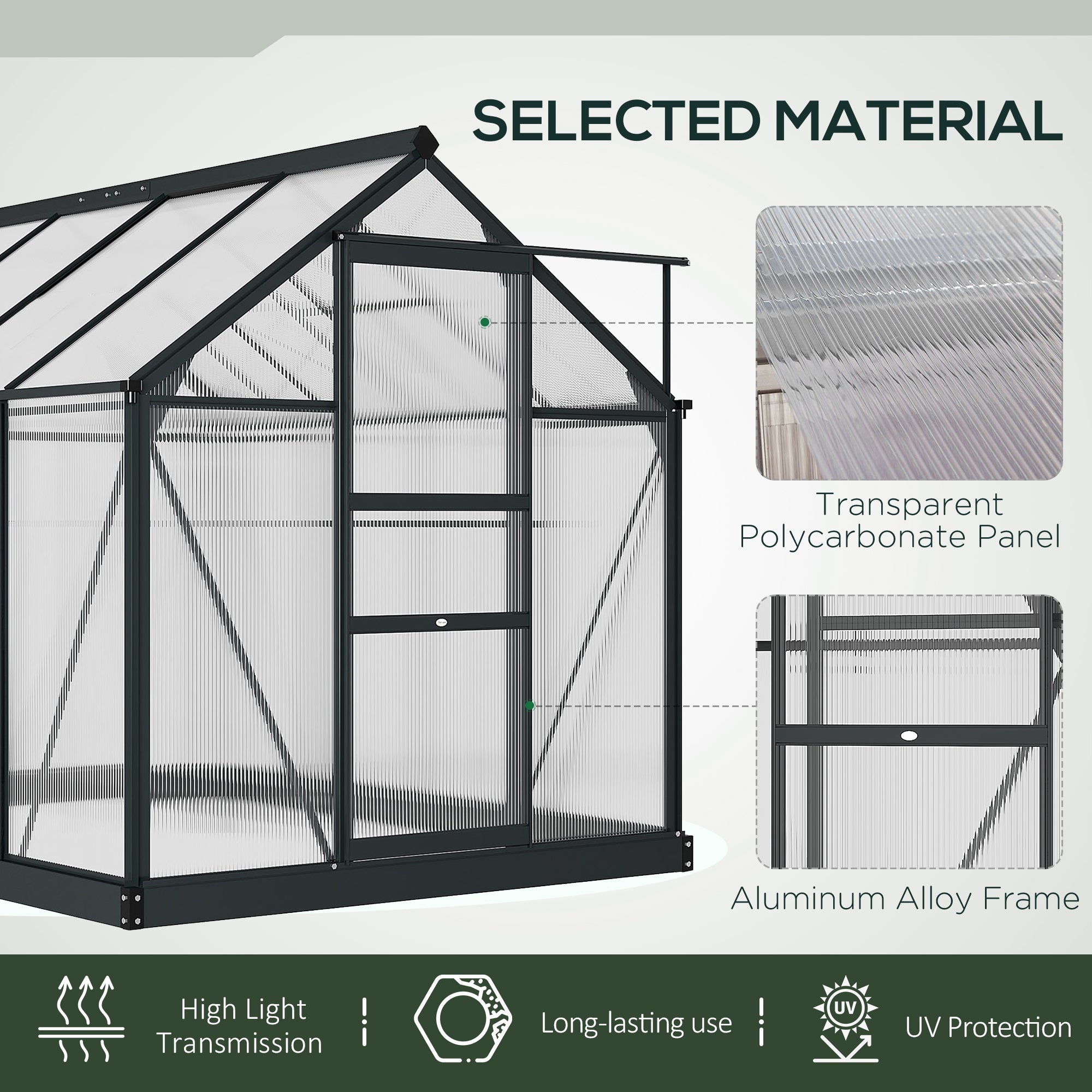 Outsunny BloomGreen 6' x 8' Greenhouse with Rain Gutter and Roof Vent Gray - 845-059GY
