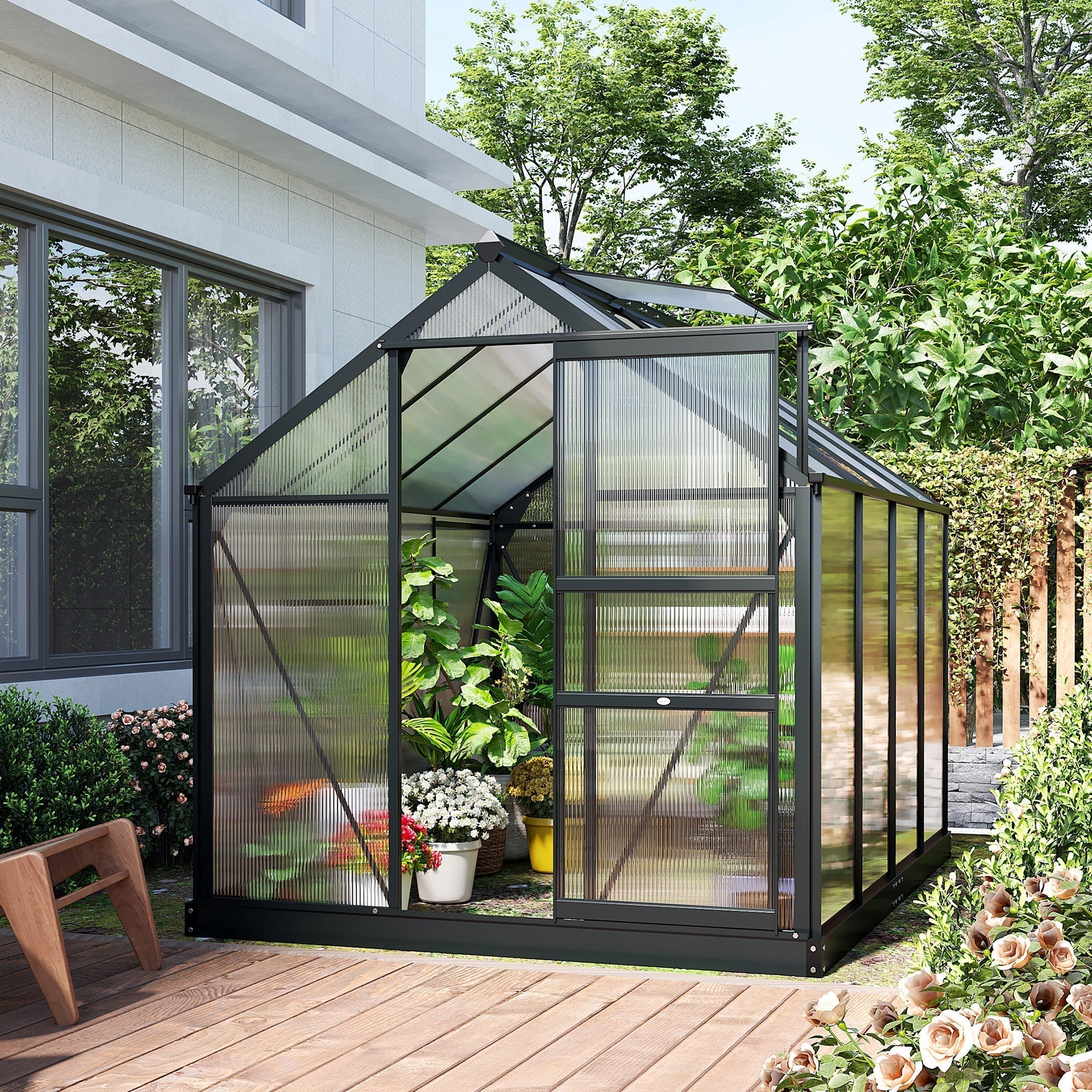 Outsunny BloomGreen 6' x 8' Greenhouse with Rain Gutter and Roof Vent Gray - 845-059GY