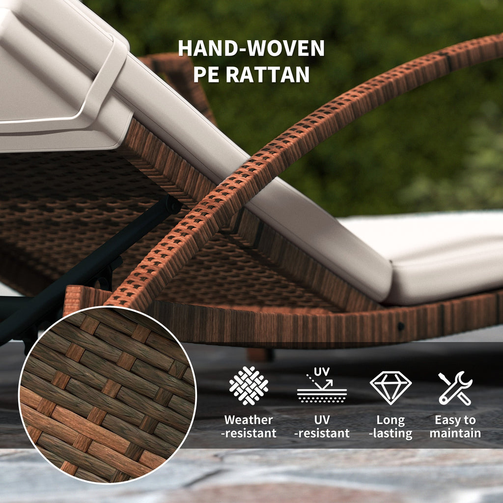 Outsunny Set of 2 Outdoor Chaise Lounge Chair with Wheels, 5-Position Adjustable Reclining, Beige - 862-078V01BG