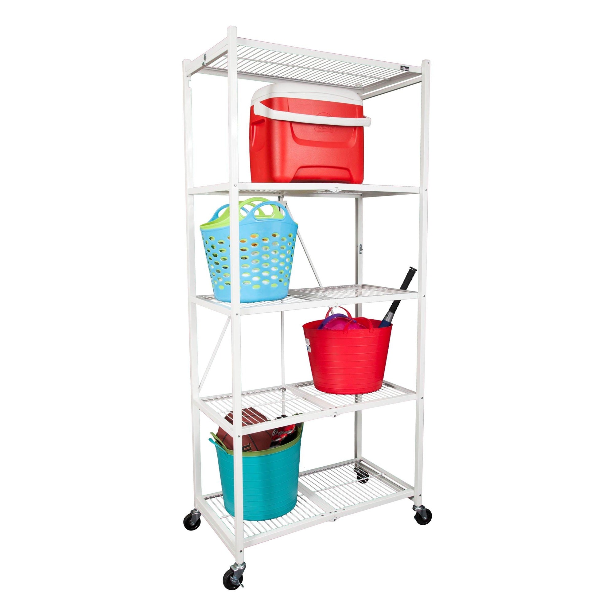 Origami 2 Pack Large Wheeled 5-Shelf Folding Steel Wire Shelving Rack, White - 415233