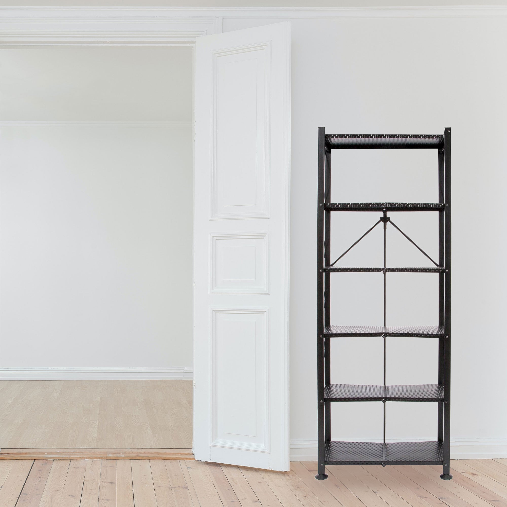Origami 6 Tier Classic Steel Bookcase Organizer Storage Rack, Black (2 Pack) - 125949