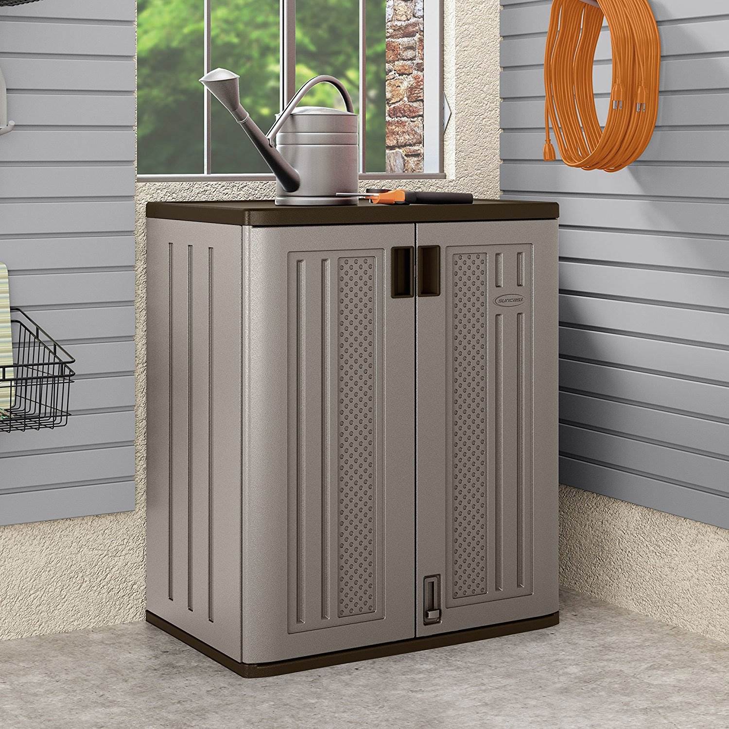 Suncast 9 Cu Ft Heavy Duty Resin Garage Base Storage Cabinet, Platinum (6 Pack) - 120281