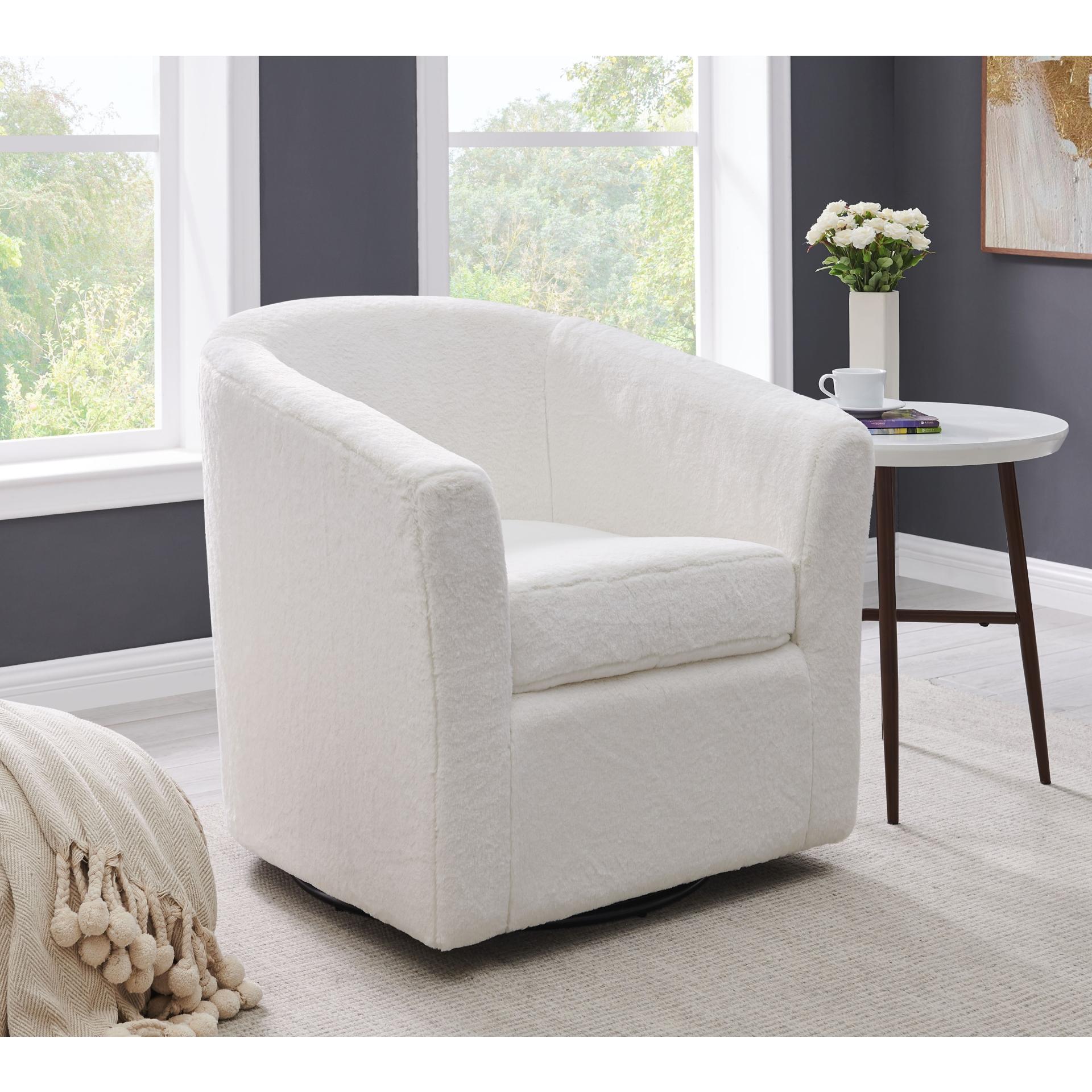 New Pacific Direct Hayden Faux Fur Fabric Swivel Chair  - 1900141-408