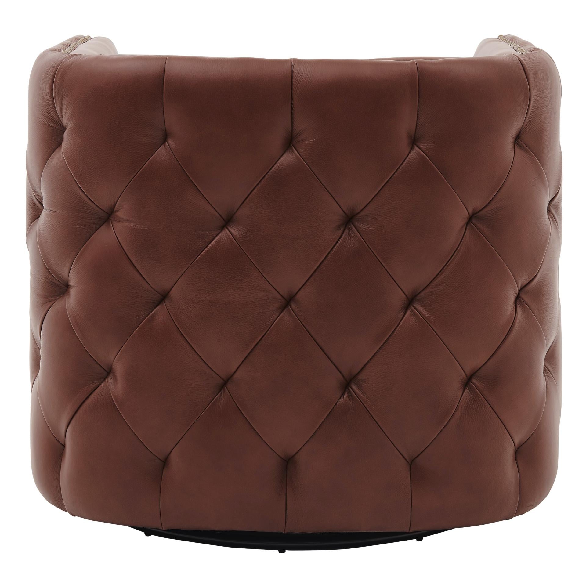 New Pacific Direct Leslie Top Grain Leather Swivel Tufted Chair  - 1900152-426