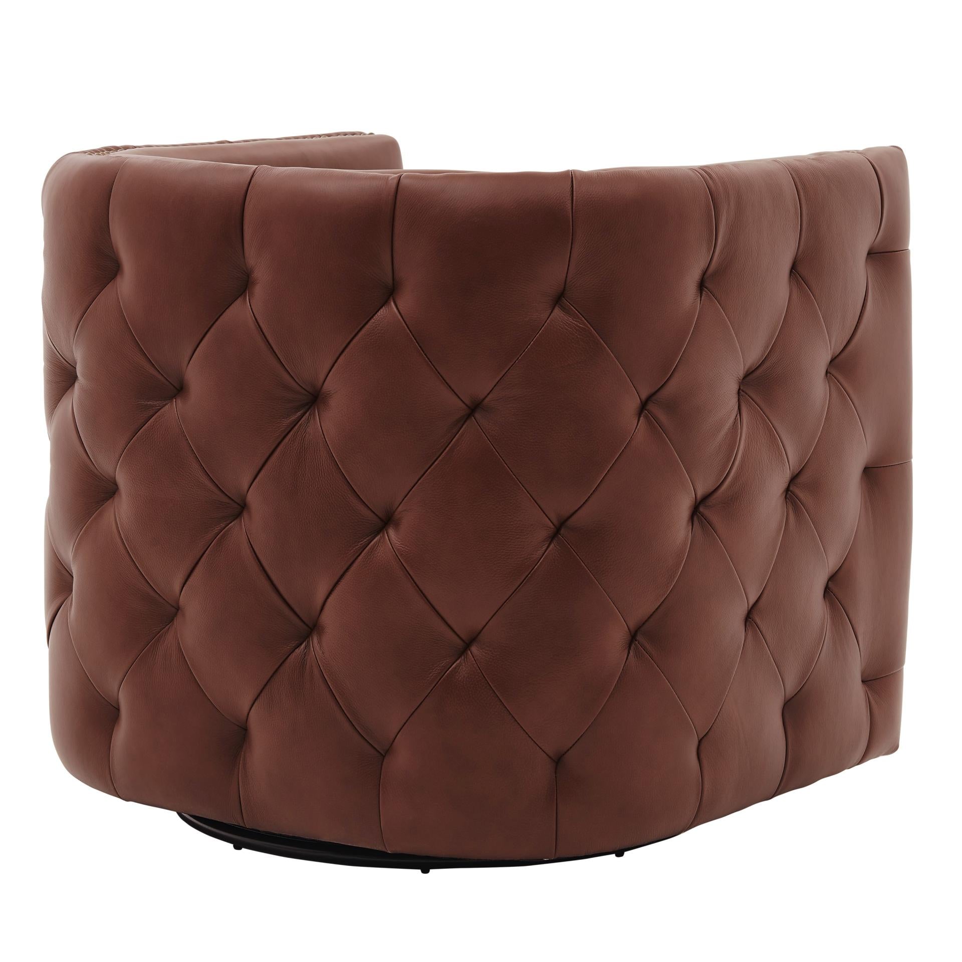 New Pacific Direct Leslie Top Grain Leather Swivel Tufted Chair  - 1900152-426