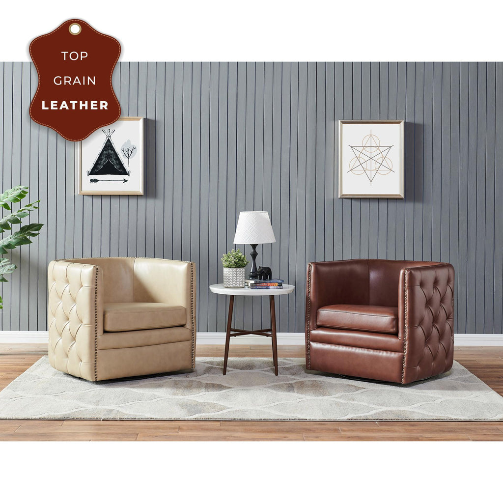 New Pacific Direct Leslie Top Grain Leather Swivel Tufted Chair  - 1900152-426