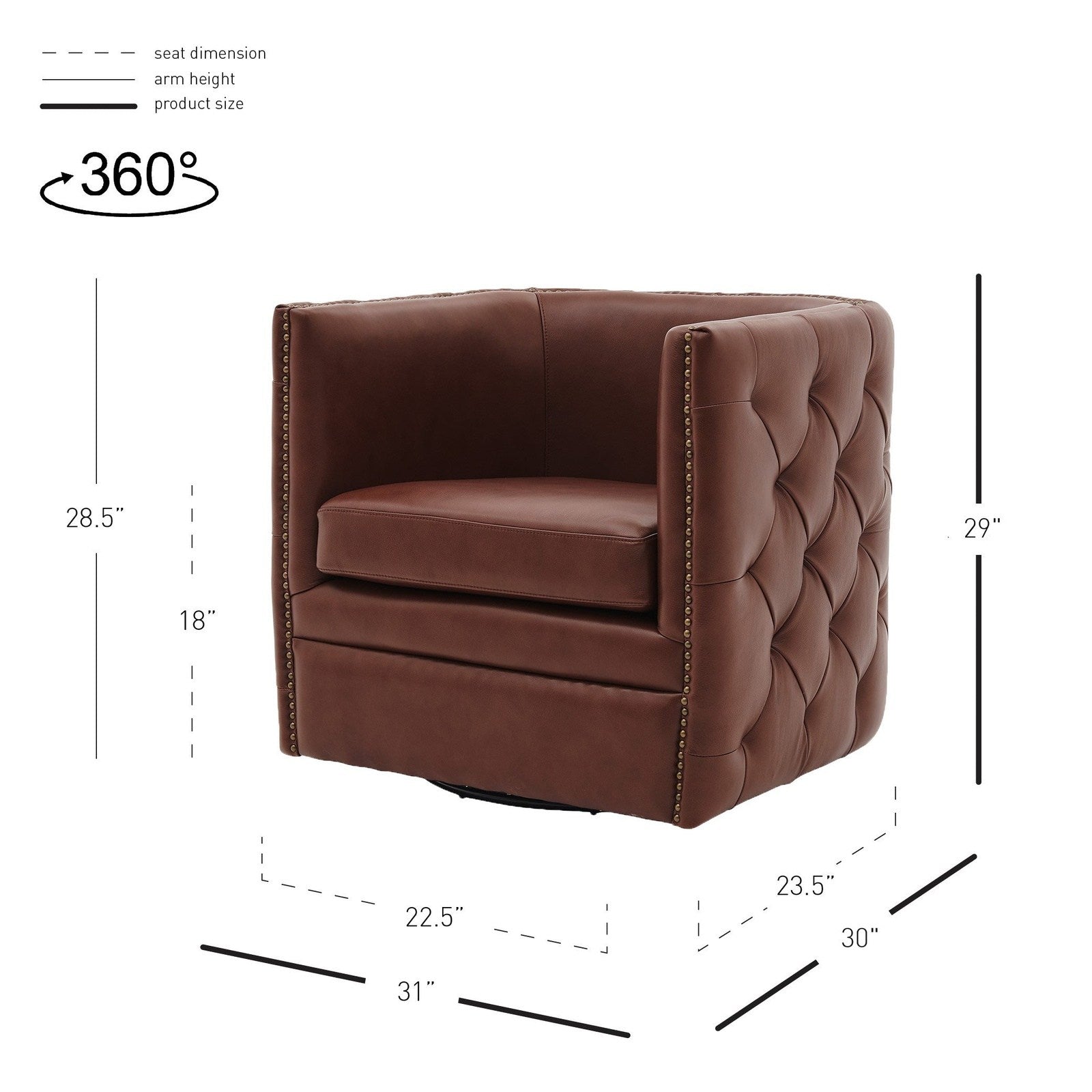 New Pacific Direct Leslie Top Grain Leather Swivel Tufted Chair  - 1900152-426