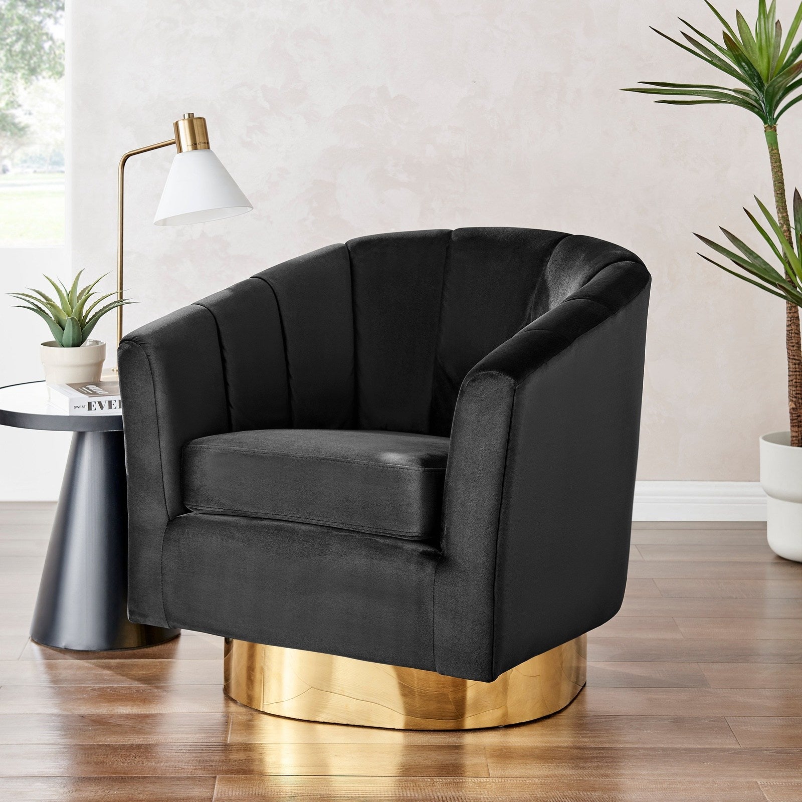 New Pacific Direct Natasha Velvet Fabric w/ Gold Metal Swivel Accent Arm Chair  - 1900187-575