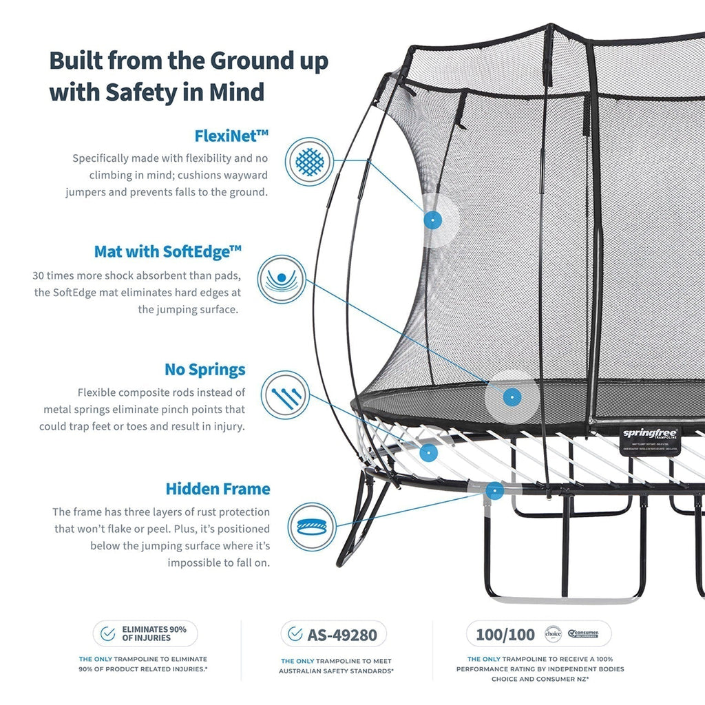 Springfree Outdoor Square 11 Foot Trampoline, Enclosure, Hoop Game, and Ladder - 215879