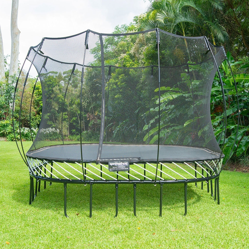 Springfree Outdoor Square 13 Foot Trampoline, Enclosure, Hoop Game, and Ladder - 215885