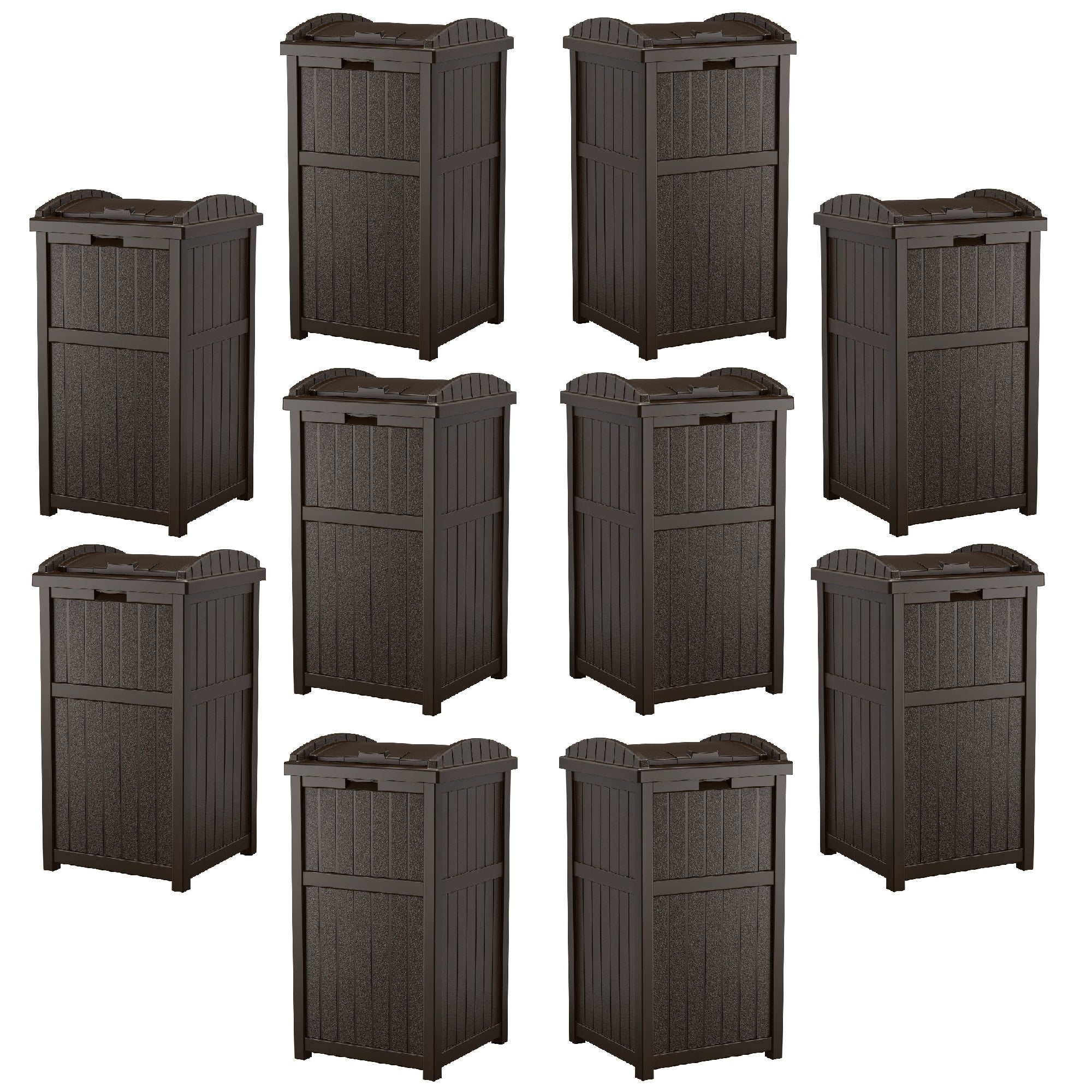 Suncast Trash Hideaway Outdoor 33 Gallon Garbage Waste Can Bin, Java (10 Pack) - 173821