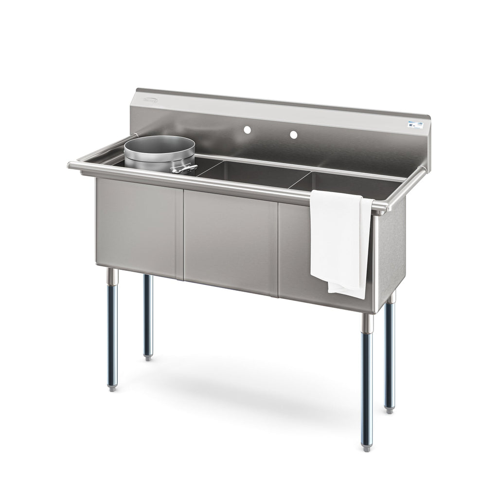 KOOLMORE KMSC151514N3 51 in. Three Compartment Commercial Sink, Bowl Size 15x15x14, 18 Gauge Stainless-Steel  - KM-SC151514-N3