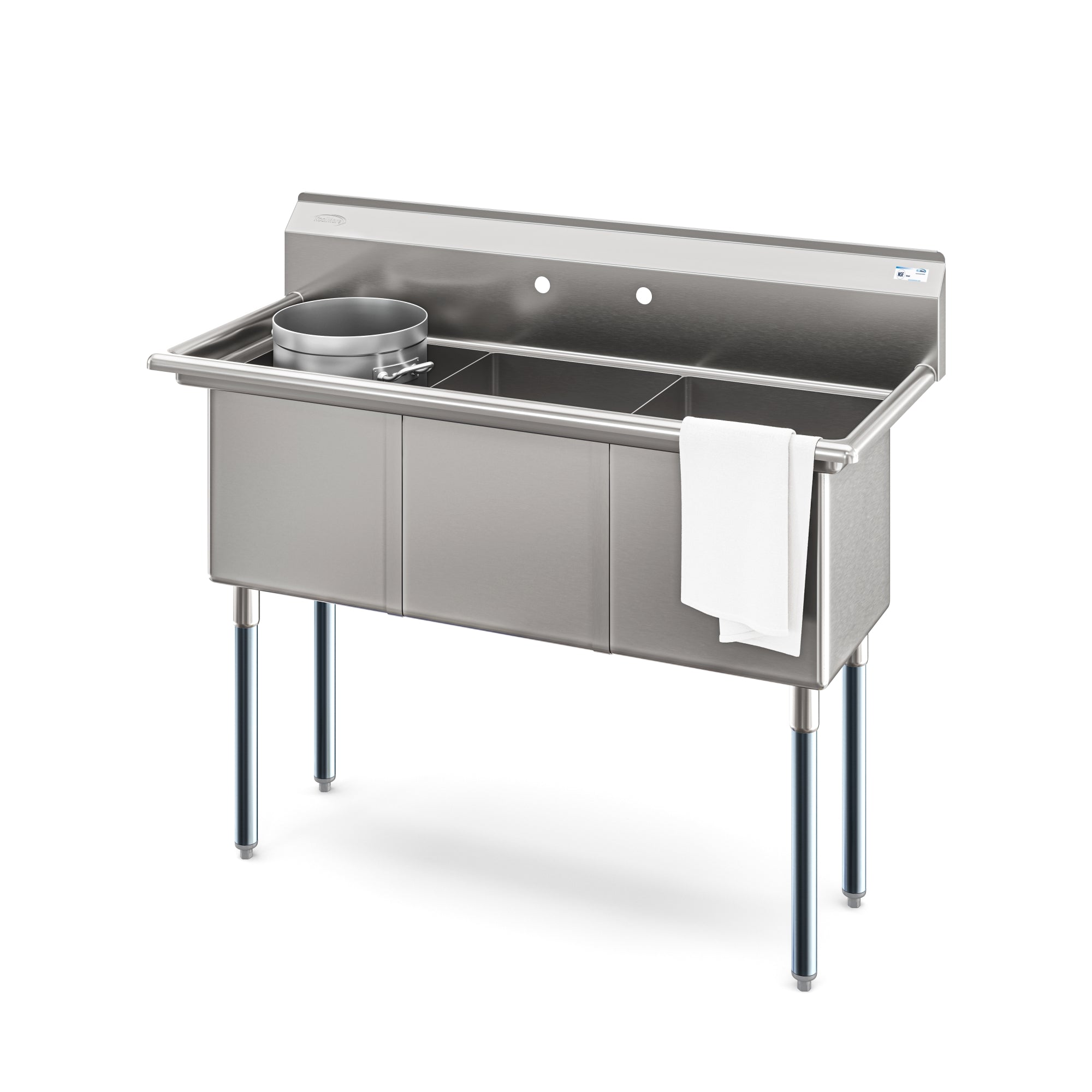 KOOLMORE KMSC181814N3 60 in. Three Compartment Commercial Sink Bowl Size 18x18x14 Stainless-Steel 18 Gauge  - KM-SC181814-N3