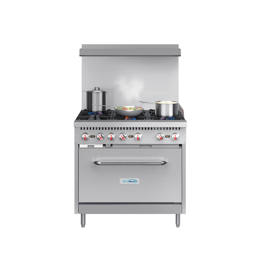 KOOLMORE 36 in. 6 Burner Commercial Natural Gas Range in Stainless-Steel - KMCR36NG