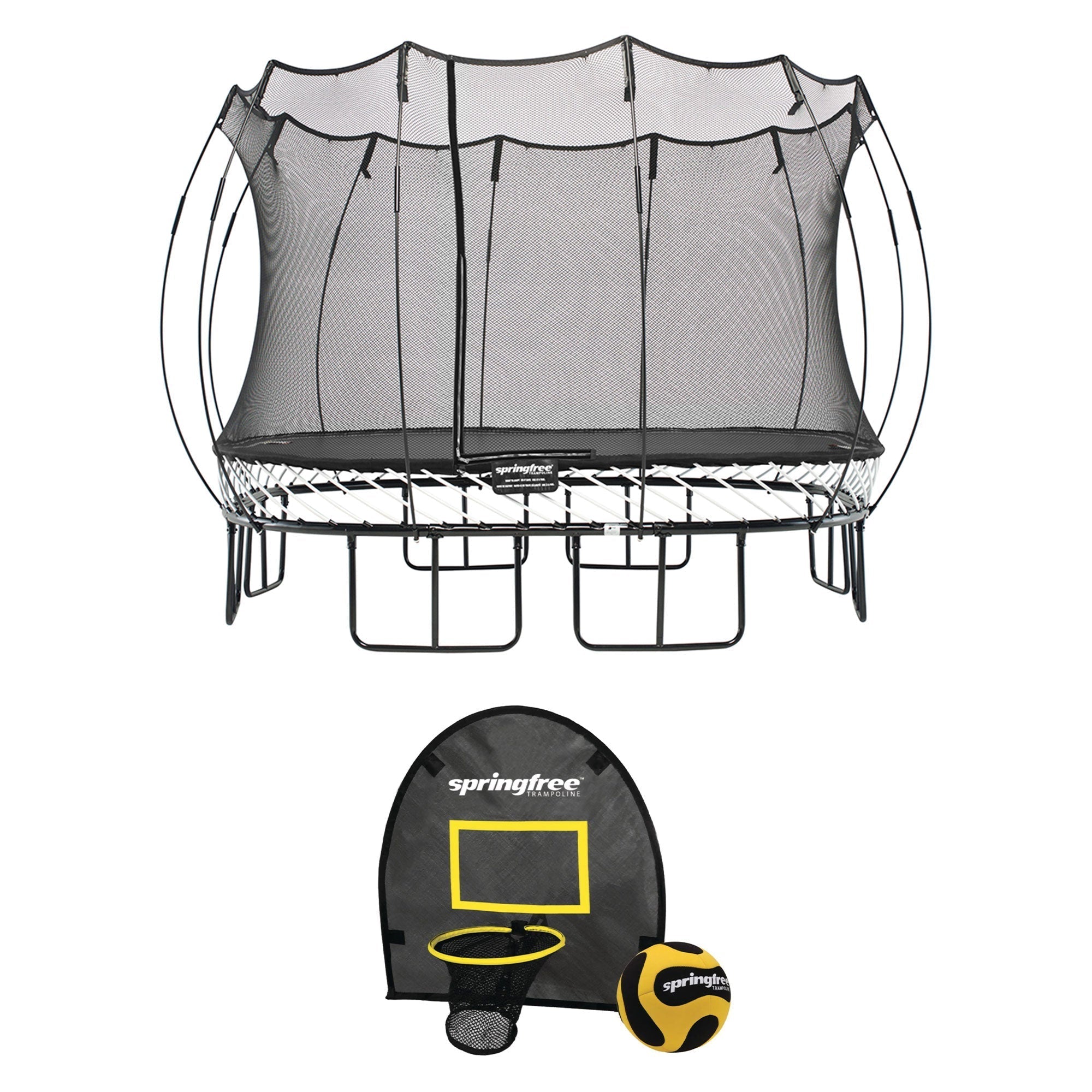 Springfree Trampoline Kids Square 11 Foot Trampoline & FlexrHoop Basketball Game - 299774