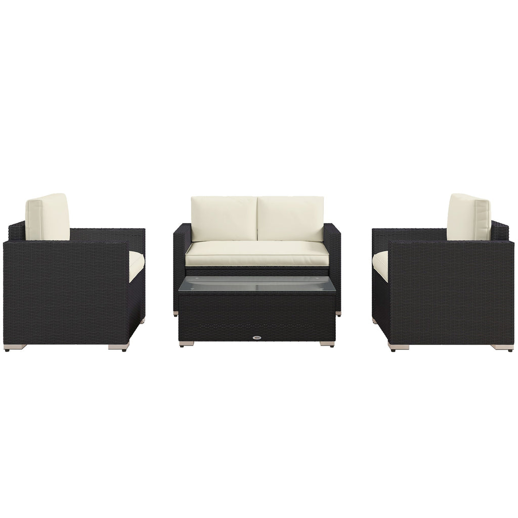Outsunny 4-Piece Rattan Patio Sofa Set with Loveseat & Glass Coffee Table, Cream - 841-086V02CW
