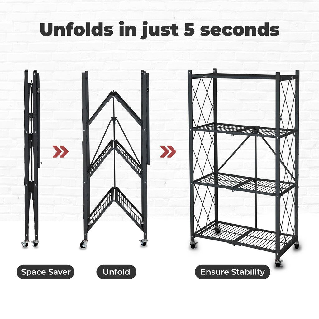 Origami 4 Pack 4 Tier Folding Garage Shelves Heavy Duty Shelving with Wheels - 415228