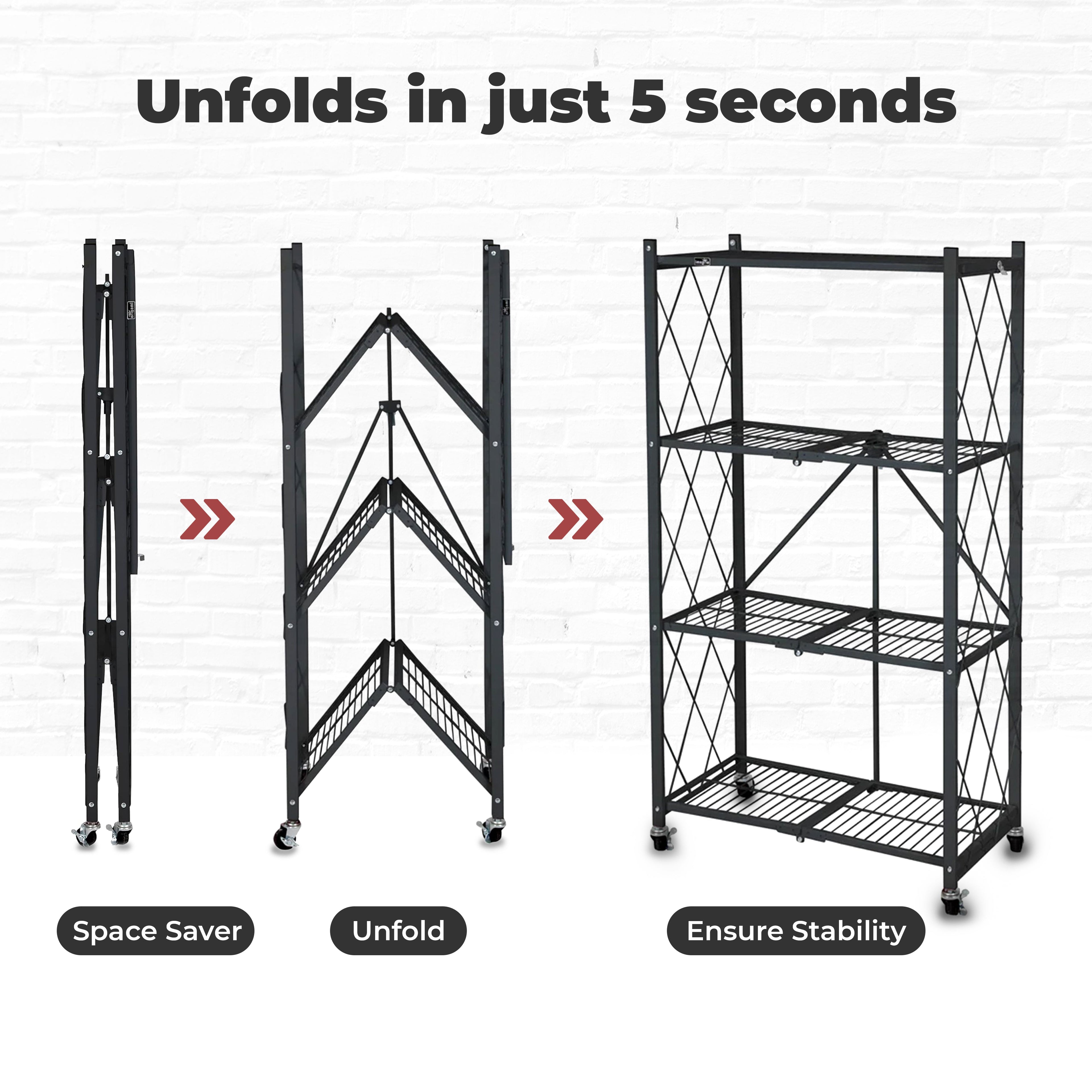 Origami 4 Pack 4 Tier Folding Garage Shelves Heavy Duty Shelving with Wheels - 415228