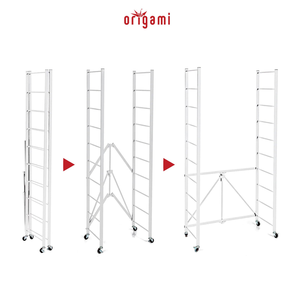 Origami 3 Pack Folding Steel Storage Rack, Adjustable Shelves, R2 Series, White - 415217