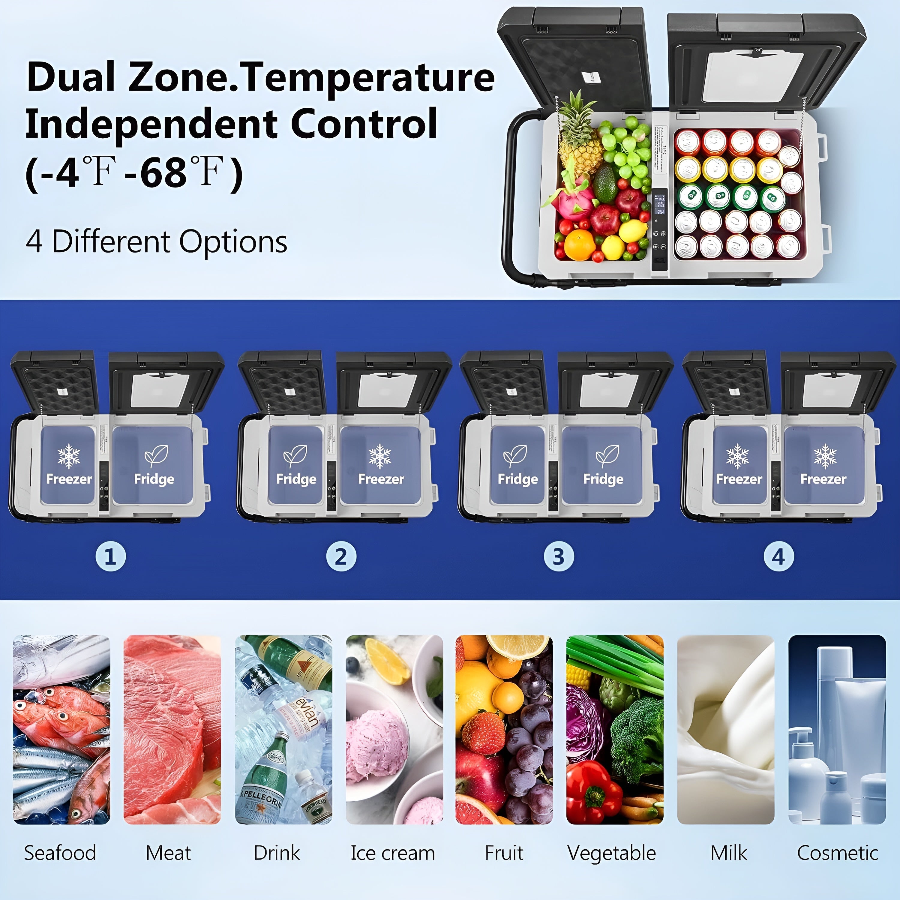 AOBOSI Portable Refrigerator on Wheels Dual Door Dual Zone 45qt/42L - J42