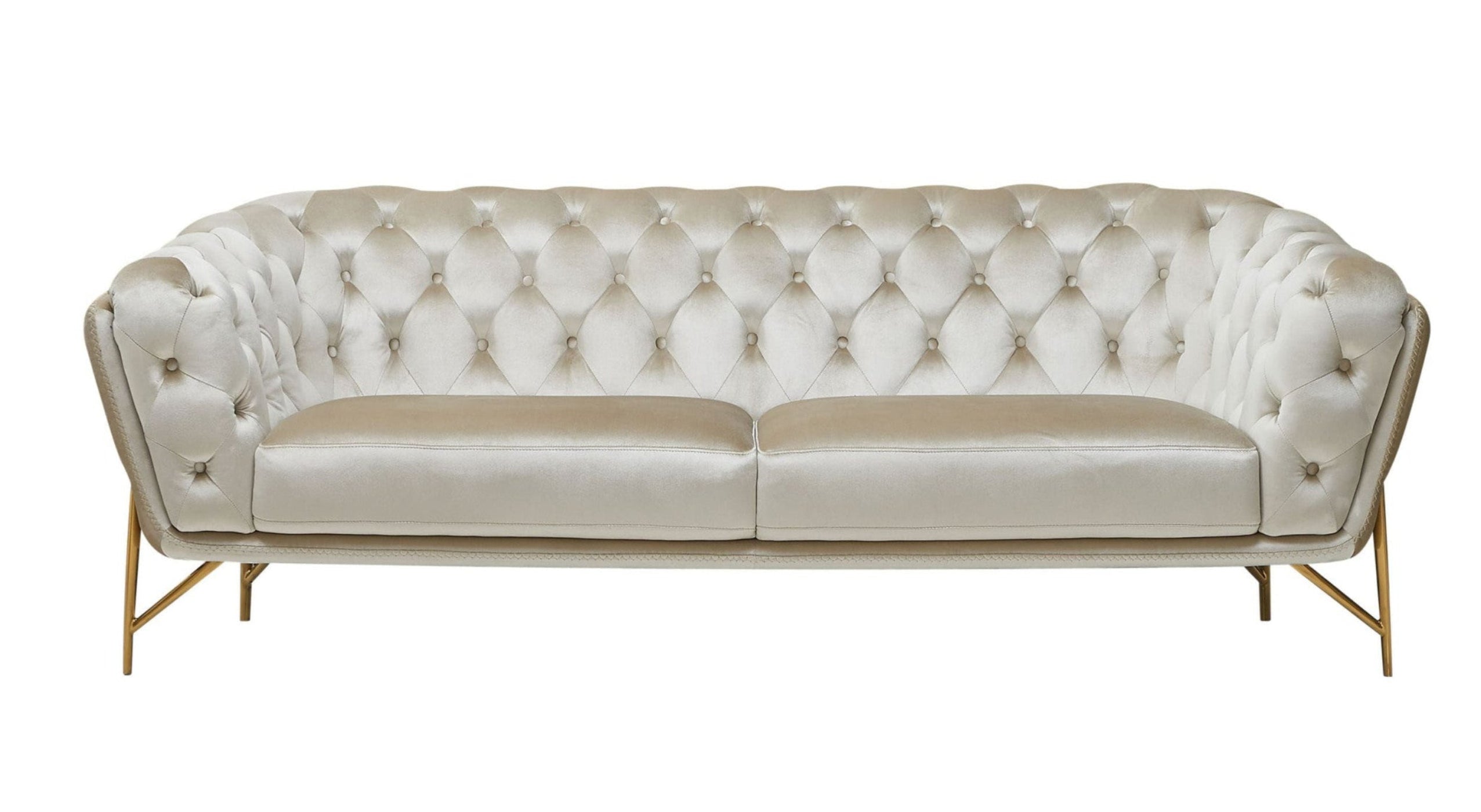Modway Furniture 88" Beige Velvet Sofa with Gold Legs - Luxurious Comfort, Elegant Design & Tufted Detailing for Your Home - 488828-HOMEROOTS