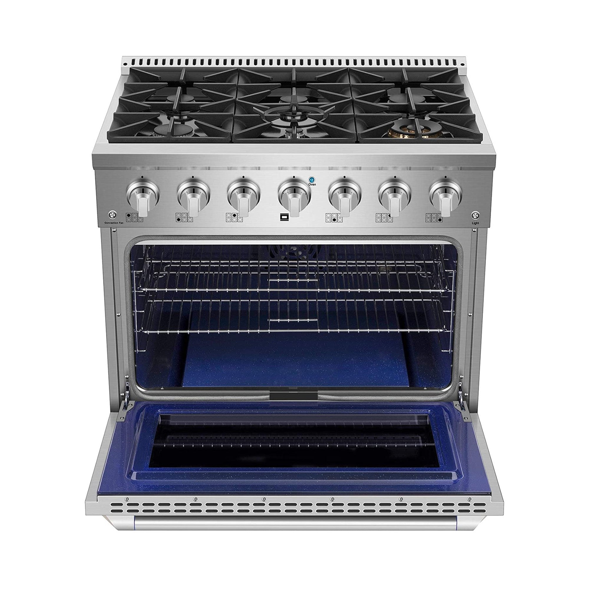 Combo Awoco 36” Freestanding 6 Burners Range with 36'' RH-S10-36E Under Cabinet Range Hood - JK36A1-T-NG+RH-S10-36E