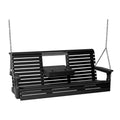LuxCraft 5' Plain Poly Outdoor Porch Swing With Flip Down Center Console - 5PPSBK