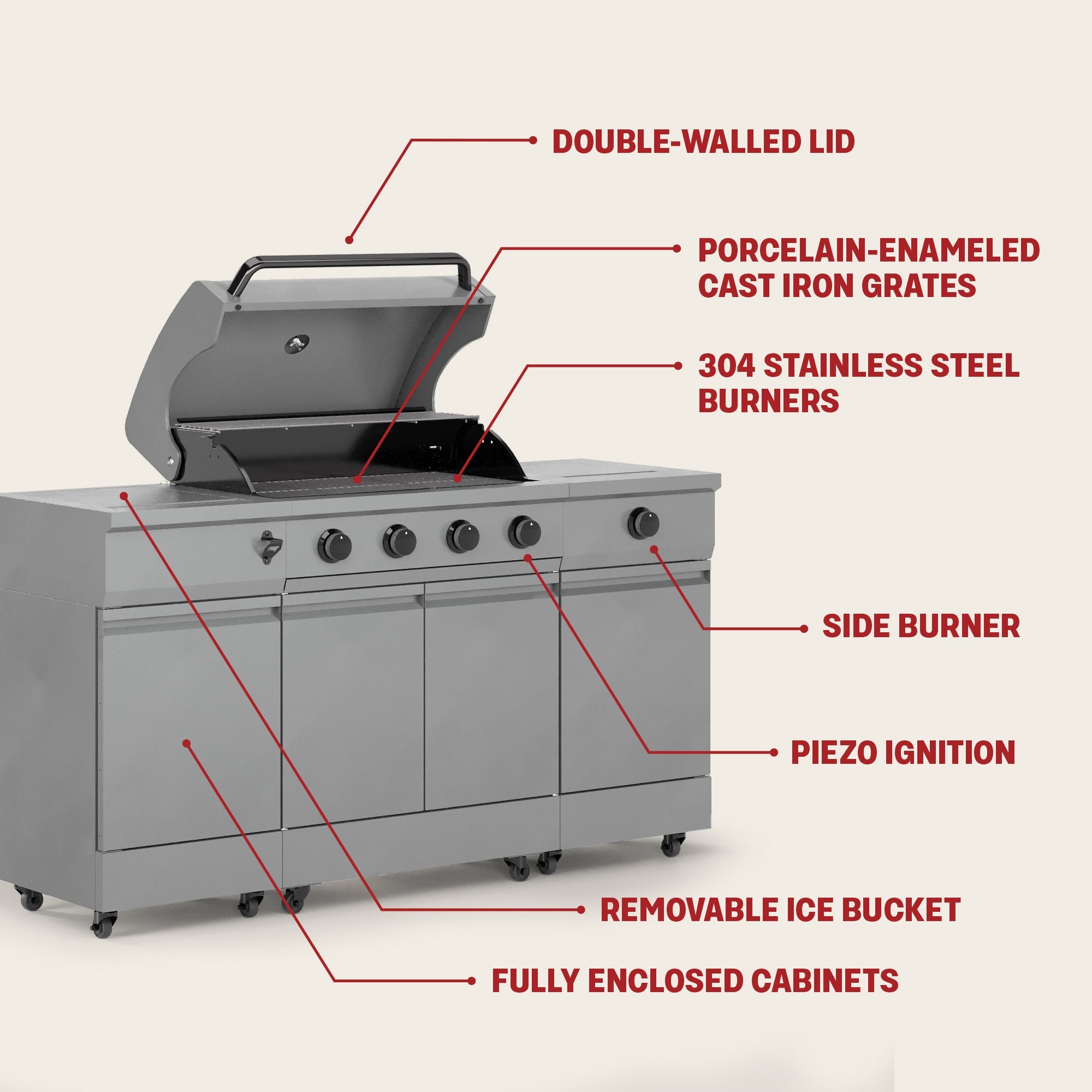 TYTUS Fresno 5-Burner LP/NG Convertible Grill in Gunmetal + Ash Stone - TDT-021-0104