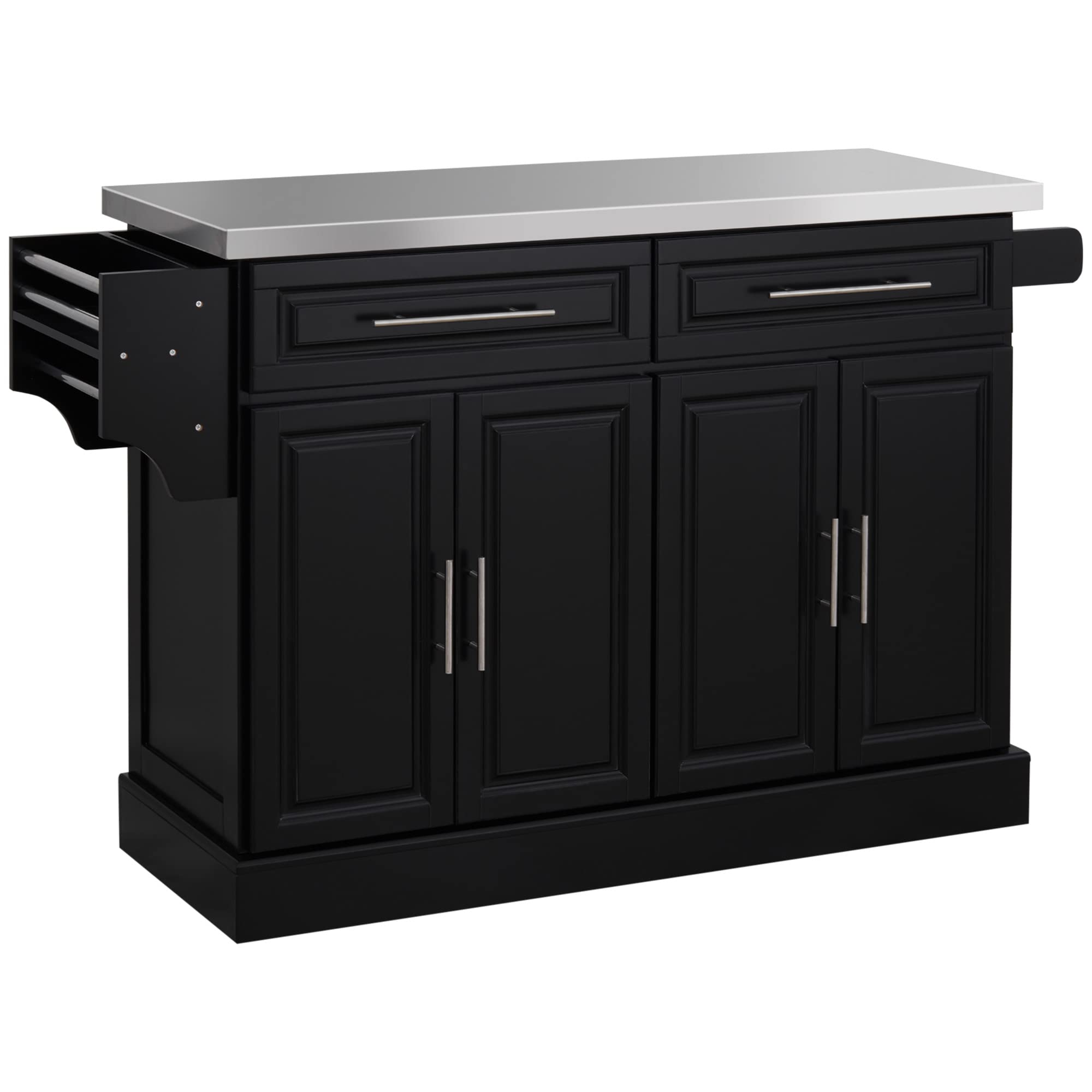 HomCom Rolling Kitchen Island with Storage, Portable Kitchen Cart with Stainless Steel Top - B071YMR7FJ-1