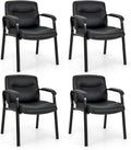 Tangkula Waiting Room Chairs, Upholstered PU Leather Conference Room Chairs with Padded Armrests, Black - CB10598DK-2