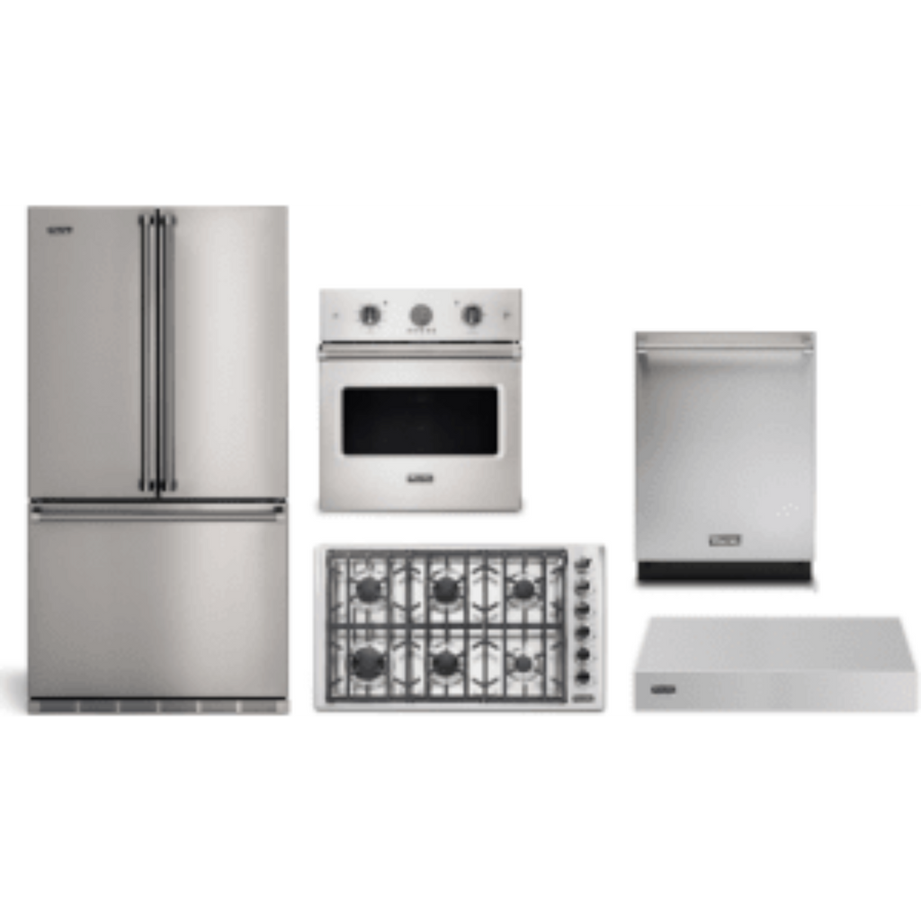 Viking 5-Piece Package 36 Counter-Depth French-Door Refrigerator and 36 5 Cooktop and 30 Wall Oven and 24 Integrated Dishwasher and 36 Hood - RVFFR336SS