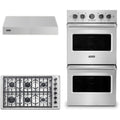 Viking 3-Piece Package 36 Inch Professional 5 Series Gas Cooktop and 27 Inch Double Convection Electric Wall Ove and 36 Inch Wall Mount Range Hoo - VGSU53616BSSLP