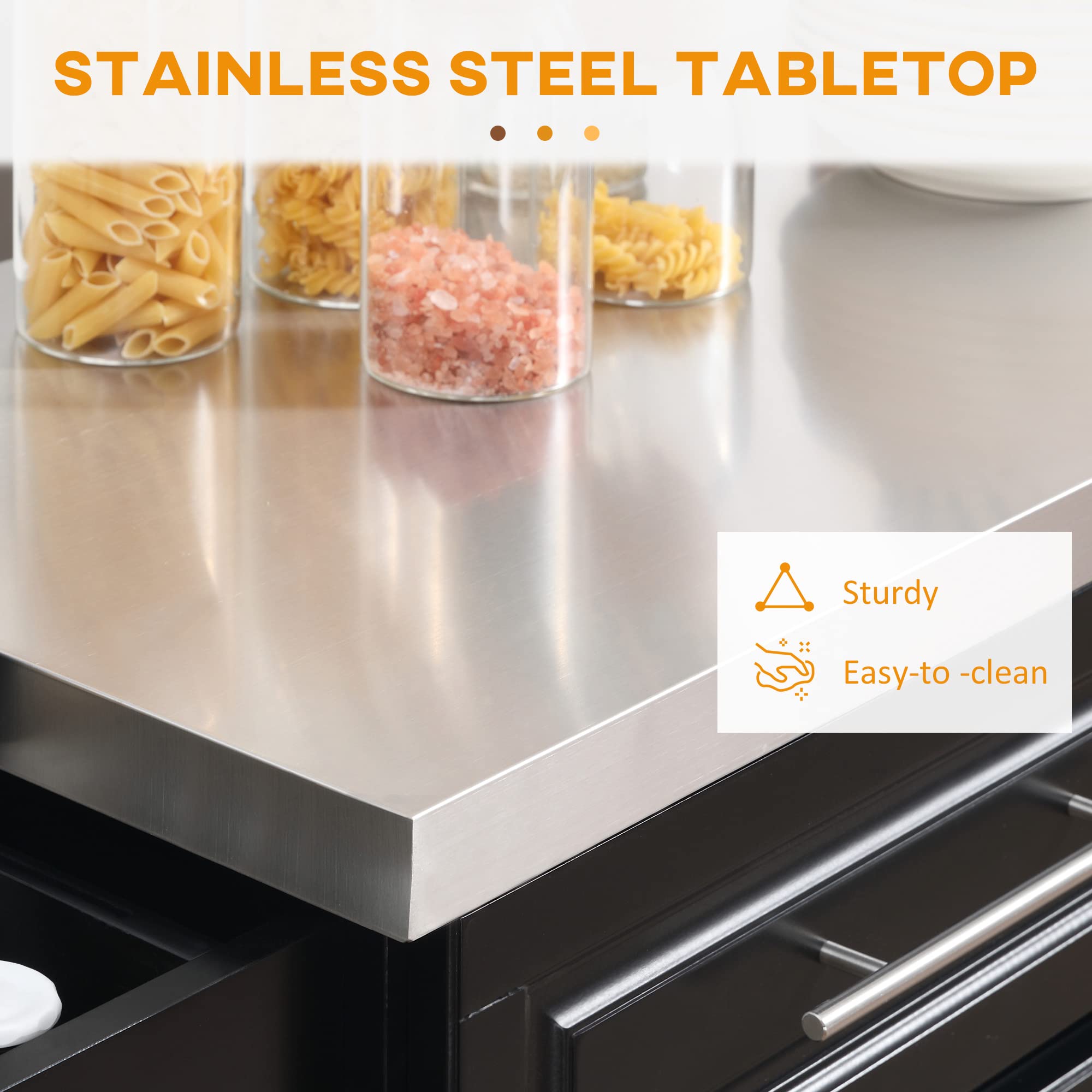 HomCom Rolling Kitchen Island with Storage, Portable Kitchen Cart with Stainless Steel Top - B071YMR7FJ-1