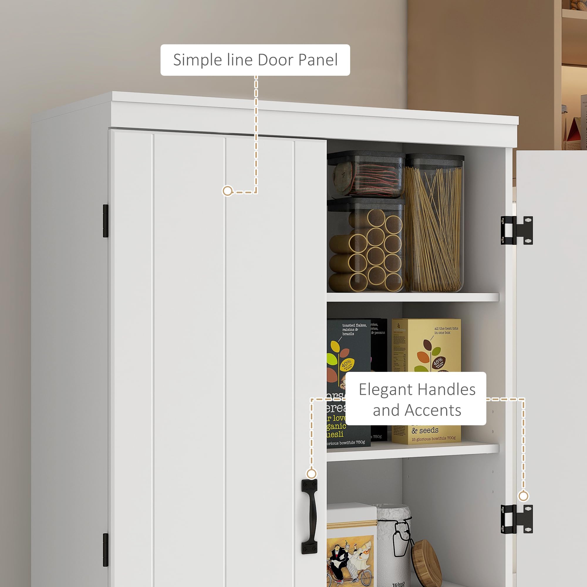 HOMCOM 70" Kitchen Pantry Cabinet, Freestanding Storage Cabinet with 4 Doors and 2 Adjustable Shelves for Dining Room, White - B09YXPKT9T