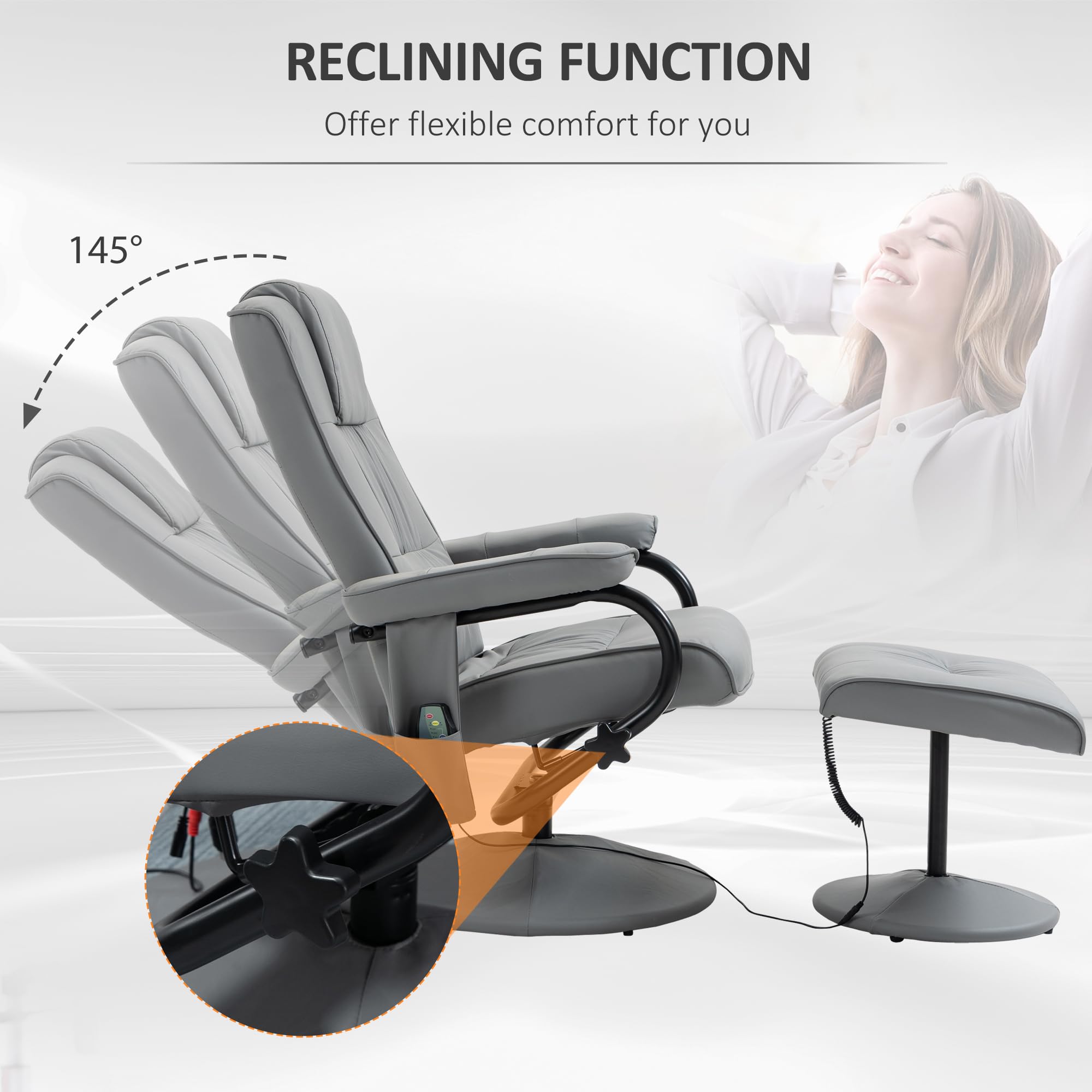 HomCom Massaging Faux Leather Recliner Chair and Ottoman Set, Swivel Vibration - B0C73RSQRK