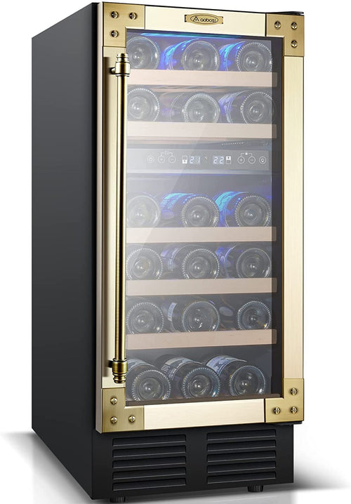 AOBOSI 28Bottles 15 Inch Retro Dual Zone Wine Cooler - JC-85B-RP