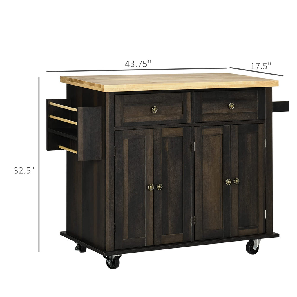 HomCom Kitchen Island on Wheels, Rolling Cart with Rubberwood Top - B0BLMCTYZS-1