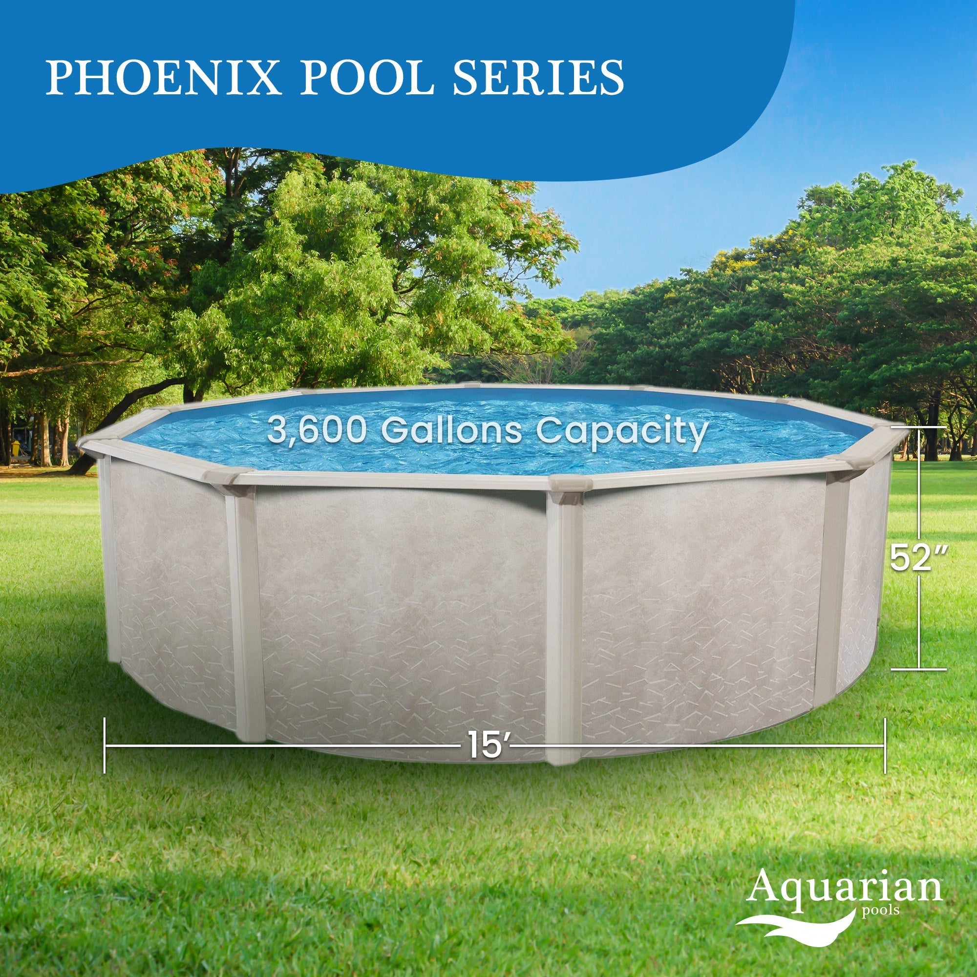Aquarian Phoenix 15ft x 52in Above Ground Swimming Pool w/Pump and Pool Ladder- 75343
