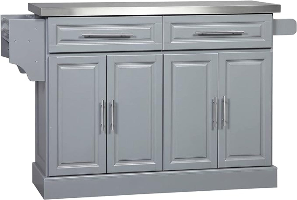 HomCom Rolling Kitchen Island with Storage, Portable Kitchen Cart with Stainless Steel Top - B071YMR7FJ-1