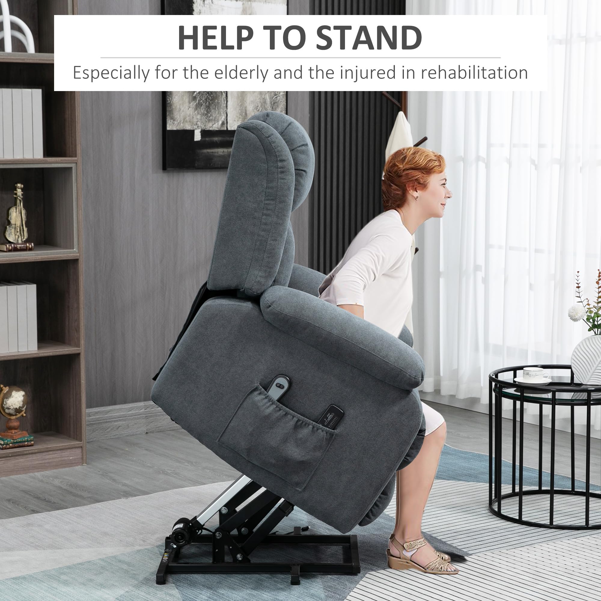 HomCom Power Lift Chair for Elderly Big and Tall with Massage, Linen Fabric Upholstered Recliner - B0B769TVRJ