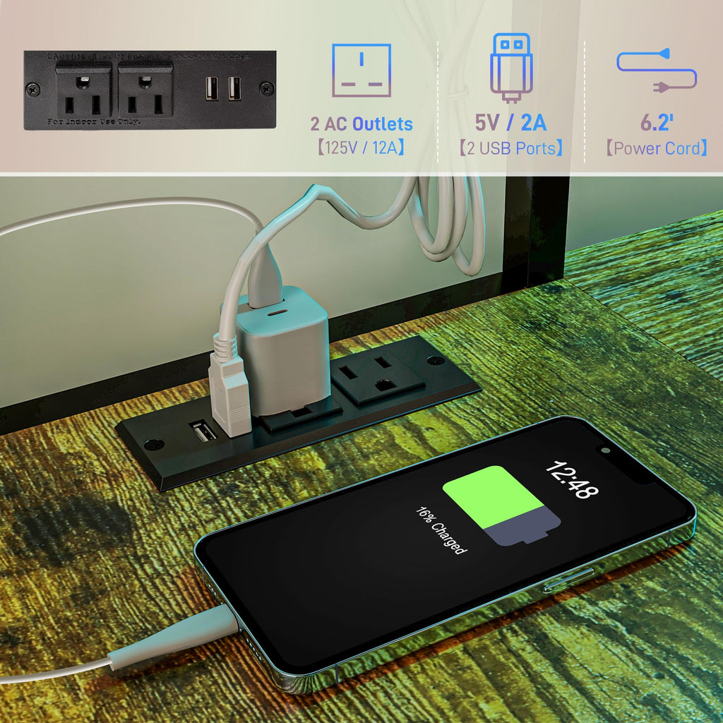 HomCom Twin Size with L-Shaped Desk, LED Lights, Charging Station, for Teens Adults, Twin Loft - B0DRJ5SBHF
