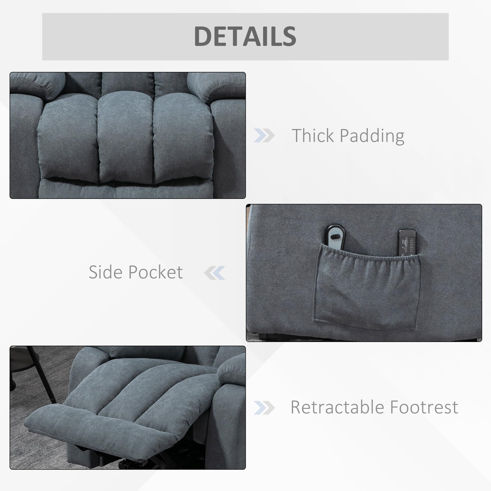 HomCom Power Lift Chair for Elderly Big and Tall with Massage, Linen Fabric Upholstered Recliner - B0B769TVRJ