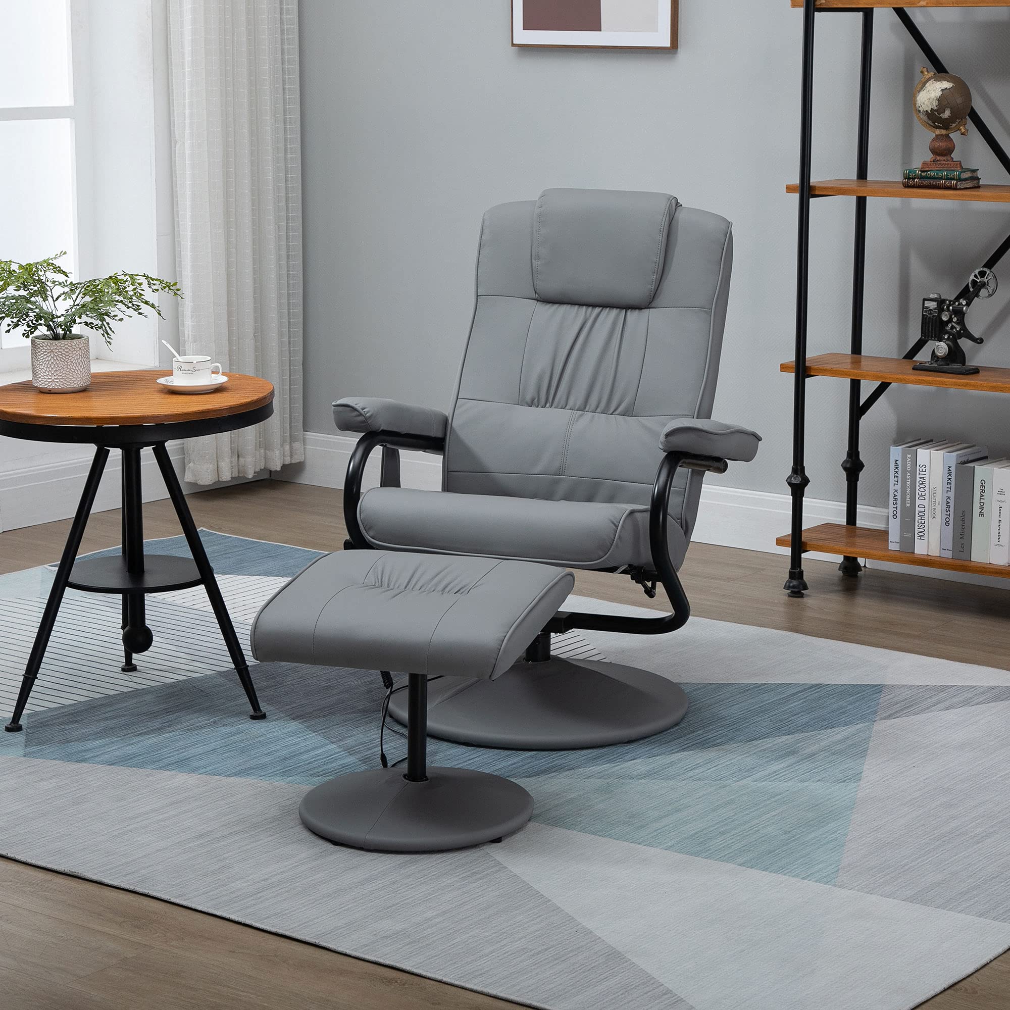 HomCom Massaging Faux Leather Recliner Chair and Ottoman Set, Swivel Vibration - B0C73RSQRK