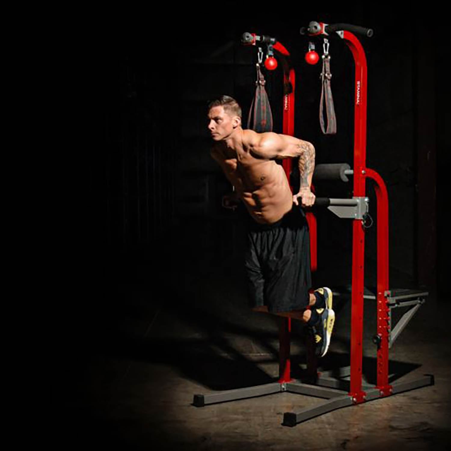 Stamina X Fortress Power Tower Home Gym Pull Up Fitness Workout Station, Red - 88791