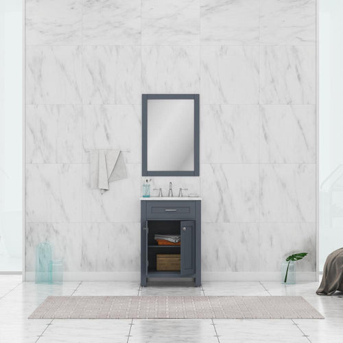 Alya Bath Norwalk 24" Single Gray Freestanding &nbsp;Bathroom Vanity With Carrara Marble Top, Ceramic Sink and Wall Mounted Mirror - HE-101-24-G-CWMT + HE-101/102-24-G-M