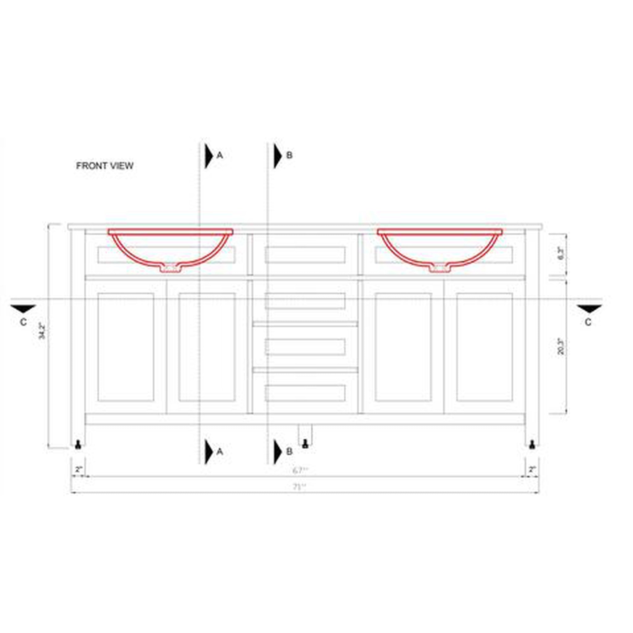 Alya Bath Norwalk 72" Double Blue Freestanding Bathroom Vanity With Carrara Marble Top, Ceramic Sink and Two Mirrors - HE-101-72D-B-CWMT + 2x HE-101/102-30-B-M