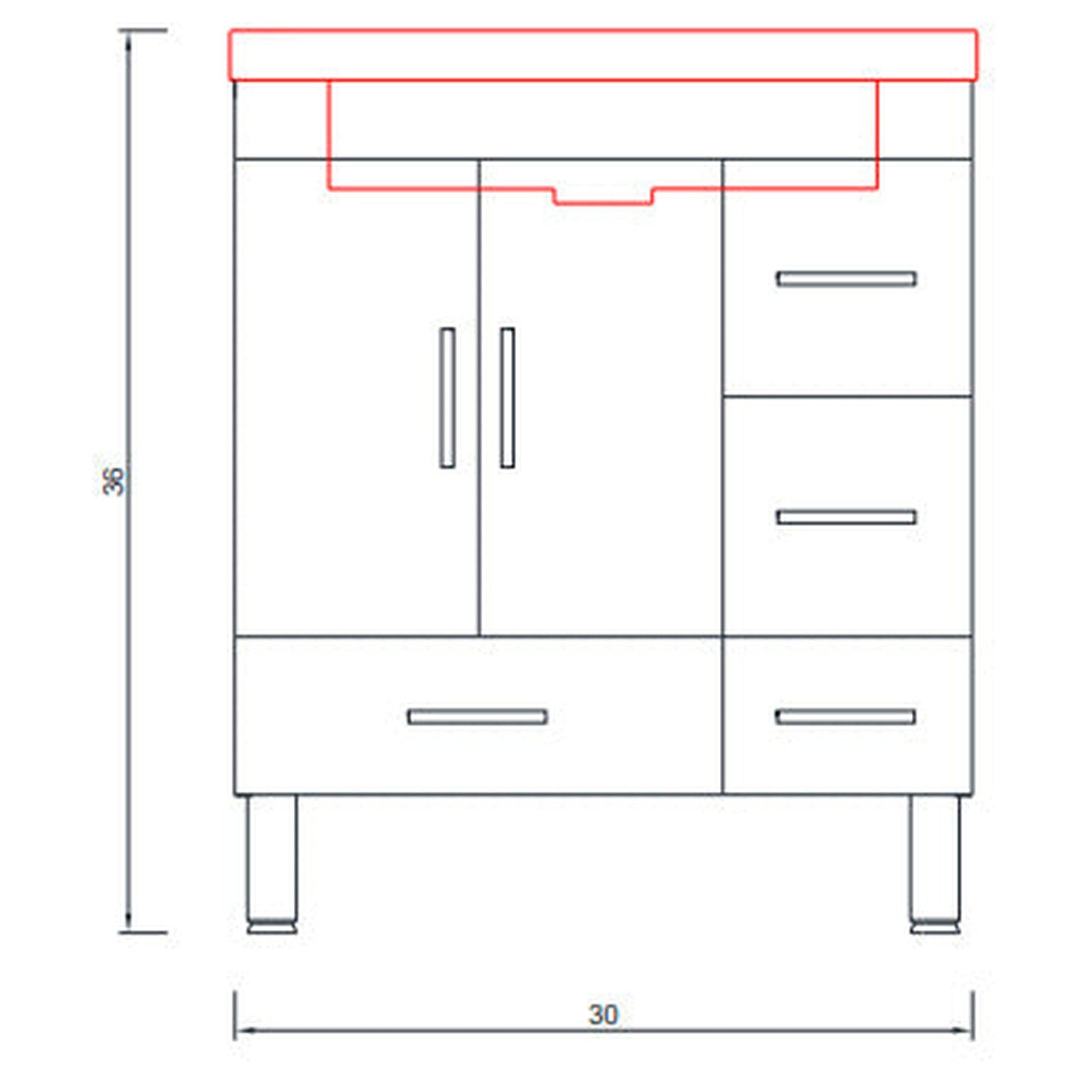 Alya Bath Ripley  30" Single Black Modern Freestanding  Bathroom Vanity With drawers, Integrated Acrylic Top, Acrylic Sink and Wall Mounted Mirror - AT-8050-B+AT-30-M-B