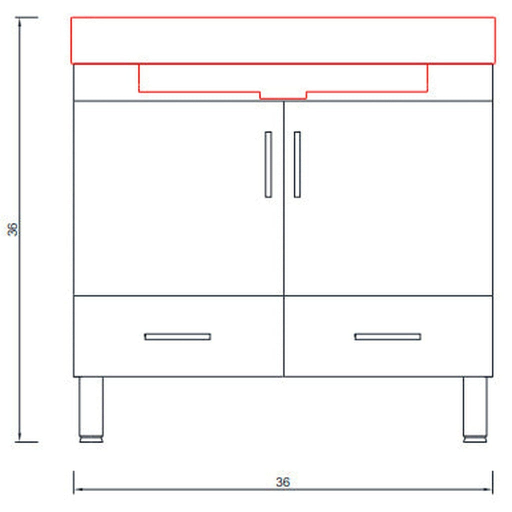Alya Bath Ripley 36" Single Black Modern Freestanding Bathroom Vanity With Integrated Acrylic Top, Acrylic Sink and Wall Mounted Mirror - AT-8089-B+AT-36-M-B